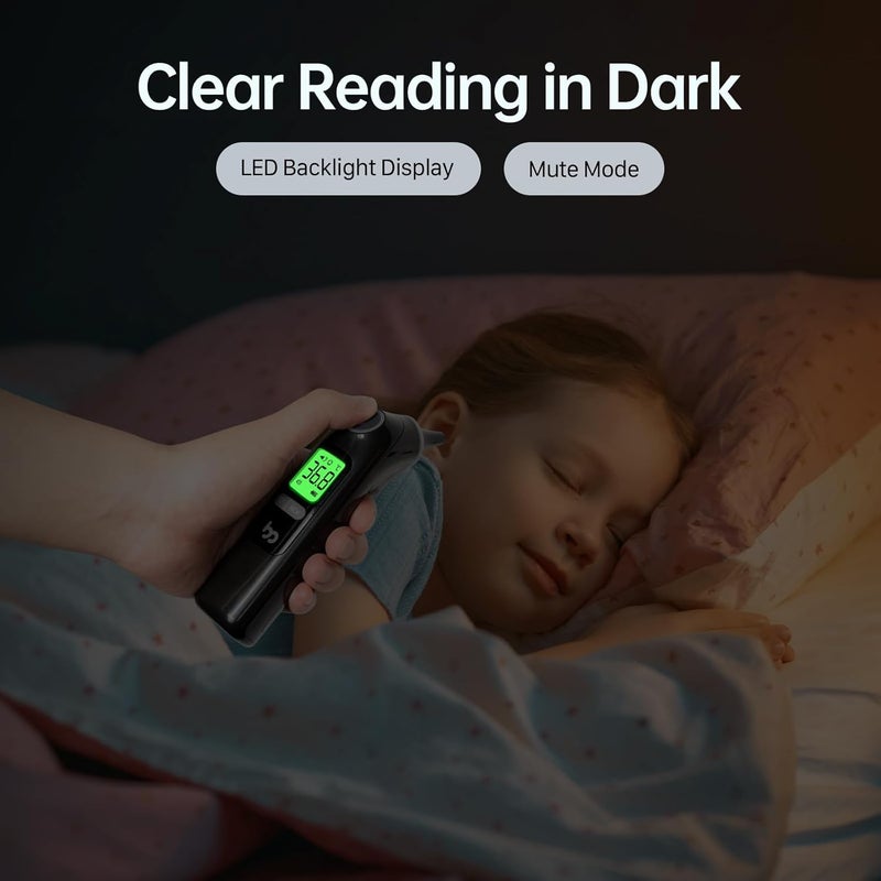 Femometer Ear Thermometer, Highly Accurate Ear Thermometer for Kids, Adults and Babies, 30 Memory Recall, 1s Result and 3-Color Fever Alert, with 24 Disposable Probe Covers, Black - Image 3